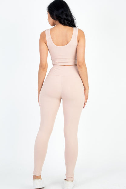 Ribbed Crop Top & Leggings Set - Tigbul's Variety Fashion Shop