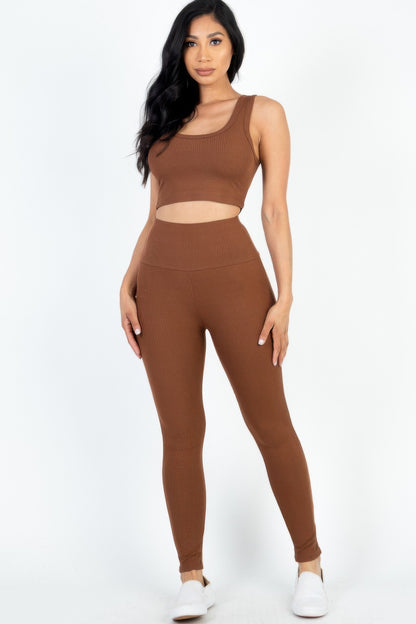 Ribbed Crop Top & Leggings Set - Tigbul's Variety Fashion Shop