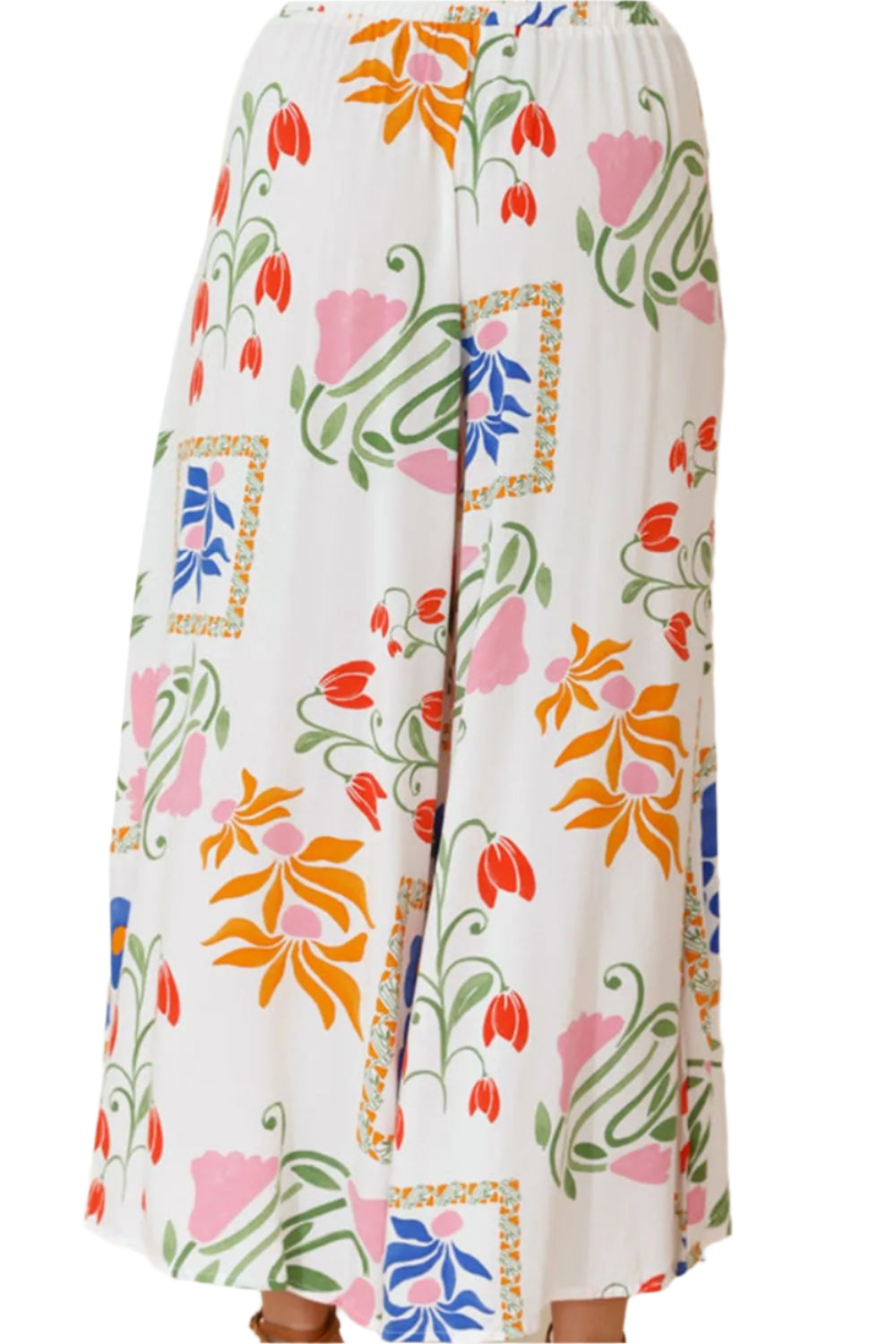 Size Large White Printed Square Neck Top and Pants Set - Tigbul's Variety Fashion Shop