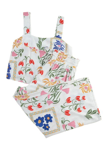 Size Large White Printed Square Neck Top and Pants Set - Tigbul's Variety Fashion Shop