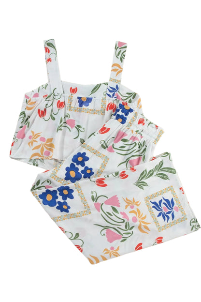 Size Large White Printed Square Neck Top and Pants Set - Tigbul's Variety Fashion Shop