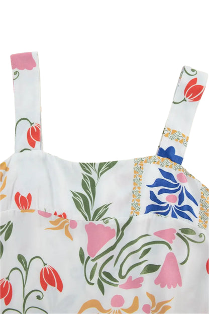 Size Large White Printed Square Neck Top and Pants Set - Tigbul's Variety Fashion Shop