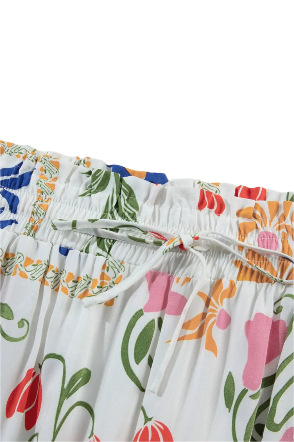 Size Large White Printed Square Neck Top and Pants Set - Tigbul's Variety Fashion Shop