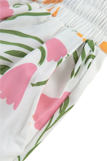 Size Large White Printed Square Neck Top and Pants Set - Tigbul's Variety Fashion Shop