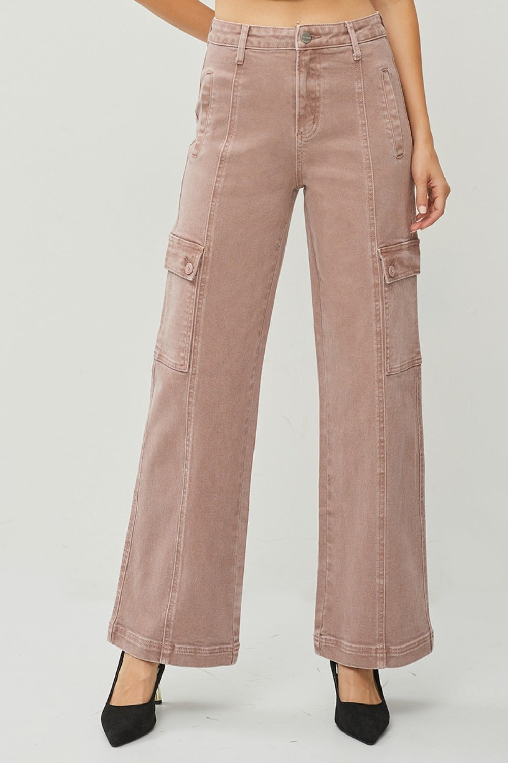 RISEN Full Size Mauve High Rise Wide Leg Cargo Jeans - Tigbul's Variety Fashion Shop