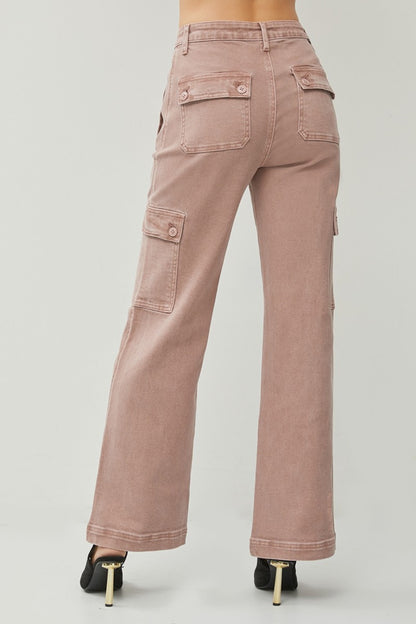 RISEN Full Size Mauve High Rise Wide Leg Cargo Jeans - Tigbul's Variety Fashion Shop