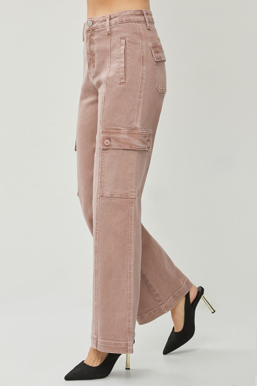 RISEN Full Size Mauve High Rise Wide Leg Cargo Jeans - Tigbul's Variety Fashion Shop