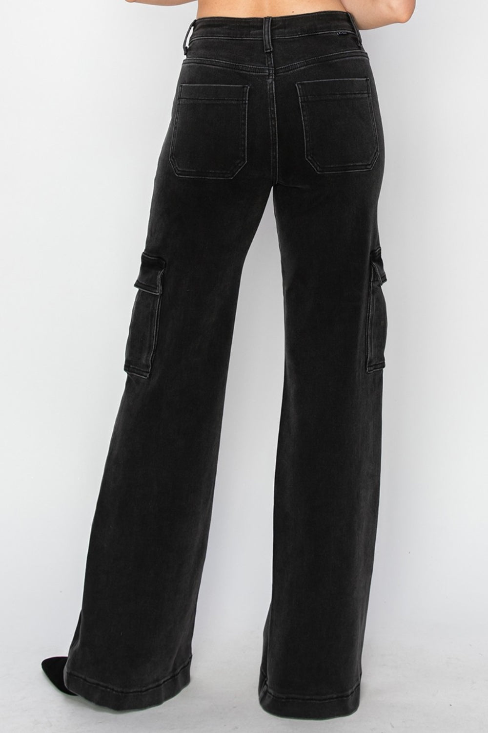 Black High Rise Wide Leg Cargo Jeans Sz. 24-3XL - Tigbul's Variety Fashion Shop