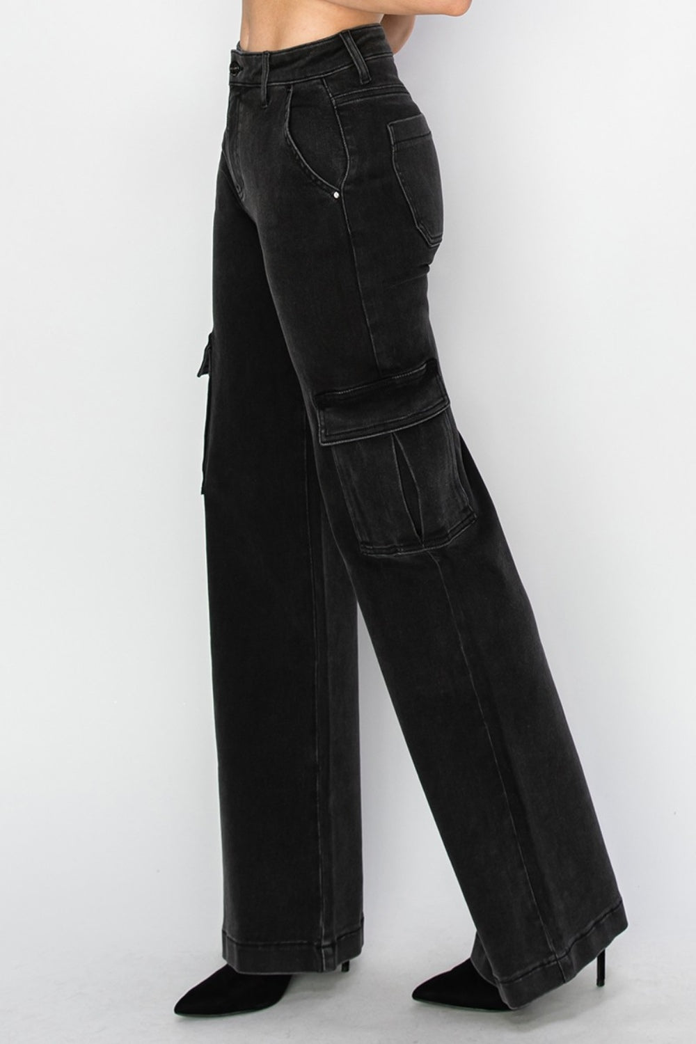 Black High Rise Wide Leg Cargo Jeans Sz. 24-3XL - Tigbul's Variety Fashion Shop