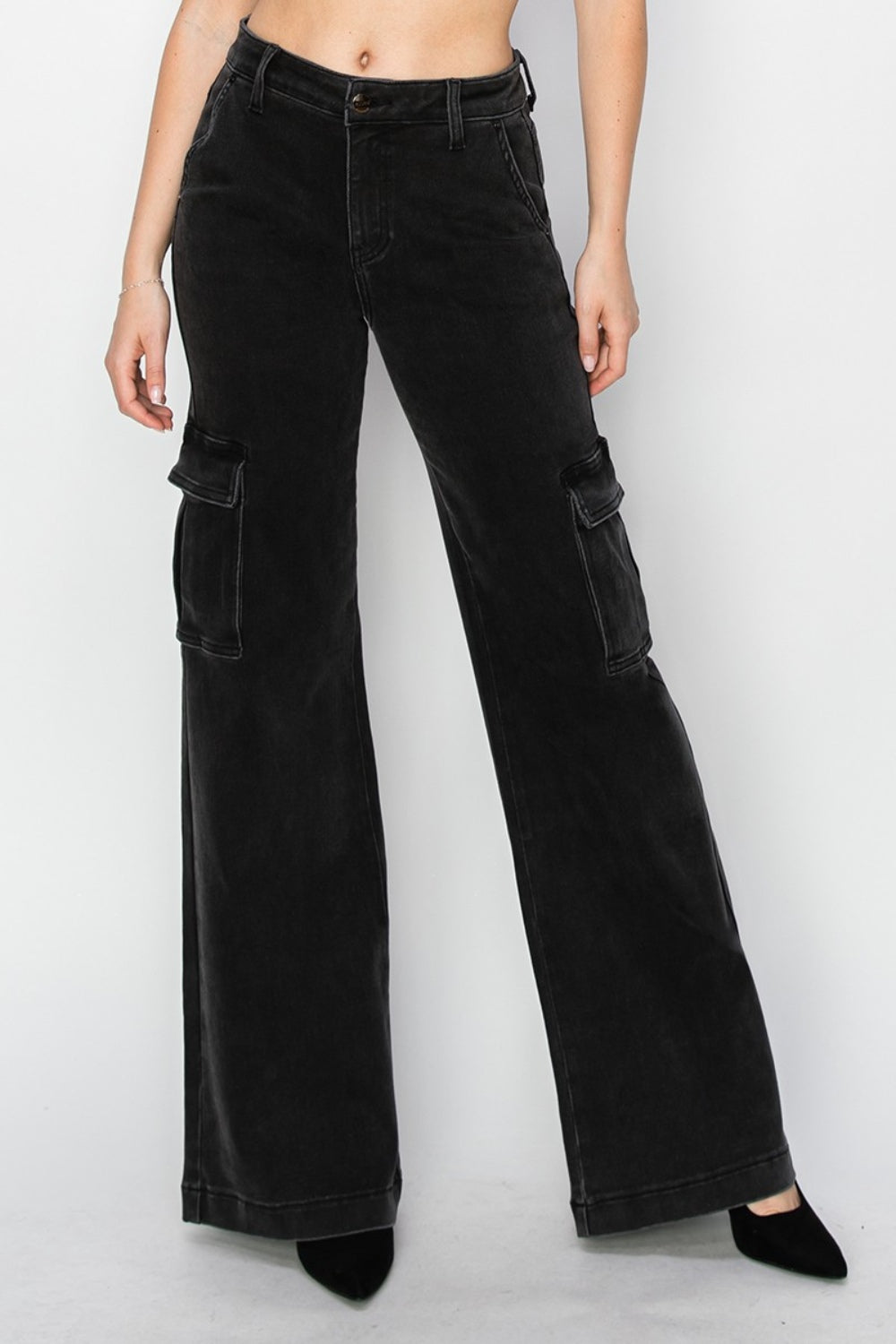 Black High Rise Wide Leg Cargo Jeans Sz. 24-3XL - Tigbul's Variety Fashion Shop
