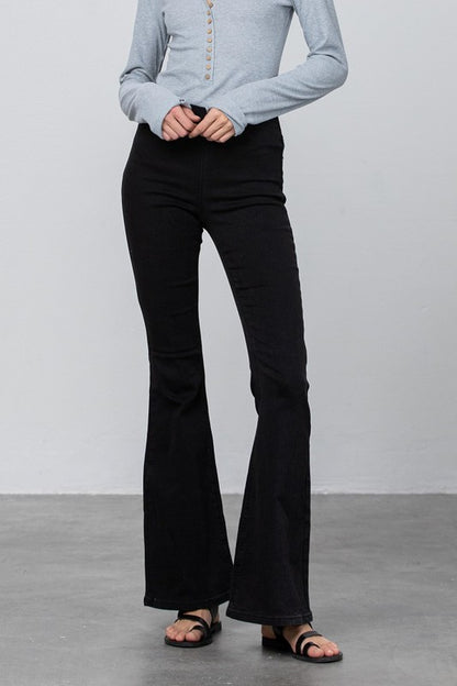 Black Mid Rise Banded Wide Flare Jeans - Tigbul's Variety Fashion Shop