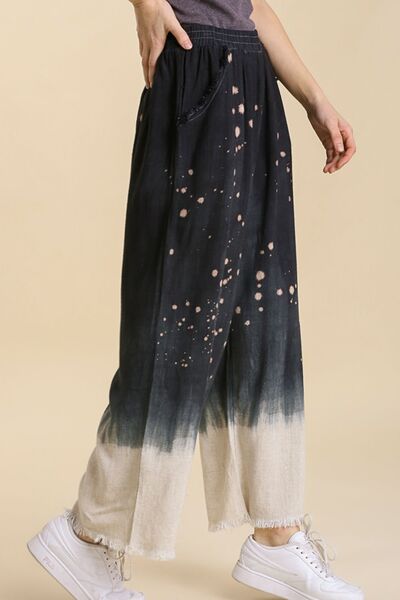 Black Raw Hem Bleach Dip Dye Wide Leg Pants - Tigbul's Variety Fashion Shop