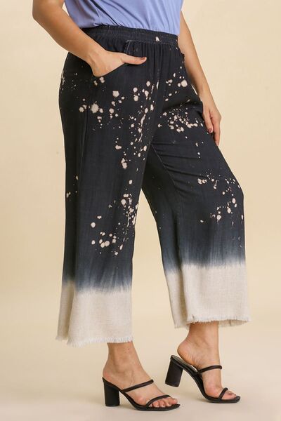 Black Raw Hem Bleach Dip Dye Wide Leg Pants - Tigbul's Variety Fashion Shop