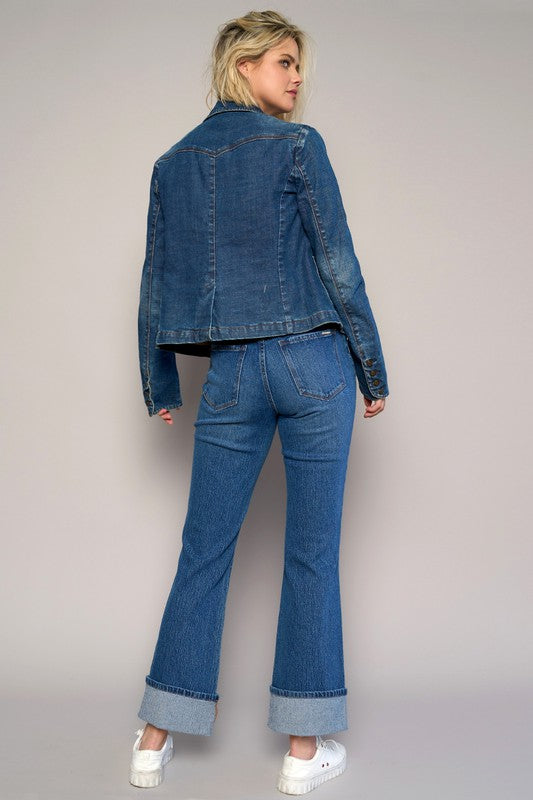 Dark High Rise Cuffed Cropped Boot Cut Jeans - Tigbul's Variety Fashion Shop