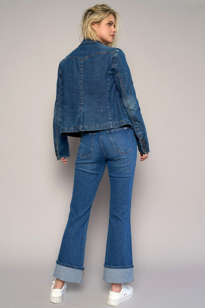 Dark High Rise Cuffed Cropped Boot Cut Jeans - Tigbul's Variety Fashion Shop