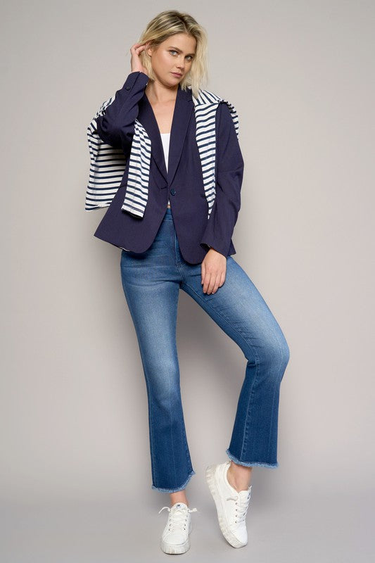 Dark Wash High Rise Cropped Bootcut Denim Jean Pants - Tigbul's Variety Fashion Shop