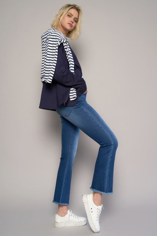 Dark Wash High Rise Cropped Bootcut Denim Jean Pants - Tigbul's Variety Fashion Shop