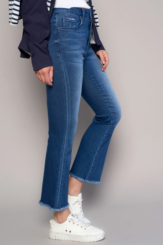 Dark Wash High Rise Cropped Bootcut Denim Jean Pants - Tigbul's Variety Fashion Shop