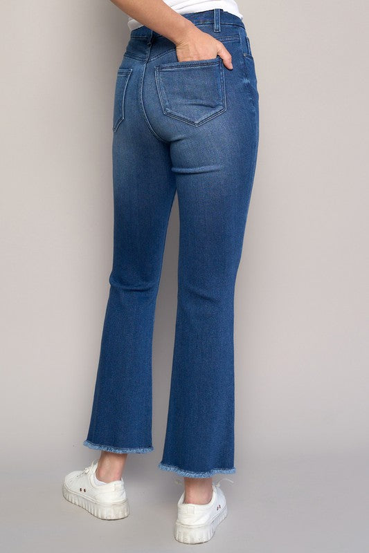 Dark Wash High Rise Cropped Bootcut Denim Jean Pants - Tigbul's Variety Fashion Shop