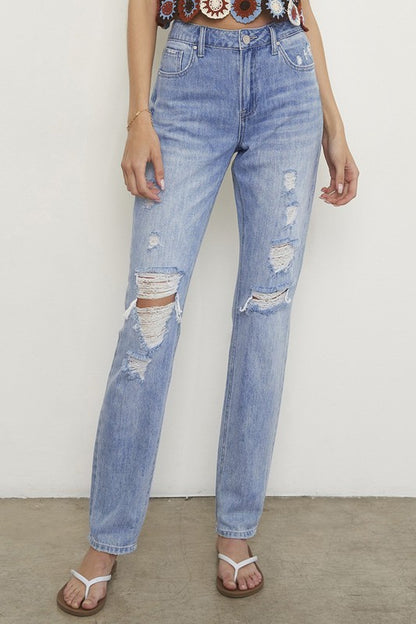 Distressed Light Blue Straight Jeans - Tigbul's Variety Fashion Shop