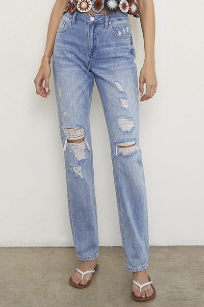Distressed Light Blue Straight Jeans - Tigbul's Variety Fashion Shop