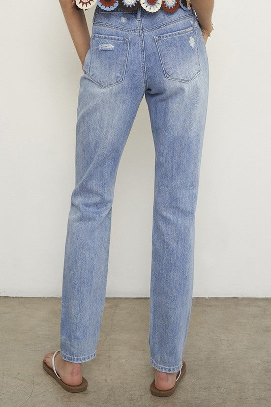 Distressed Light Blue Straight Jeans - Tigbul's Variety Fashion Shop