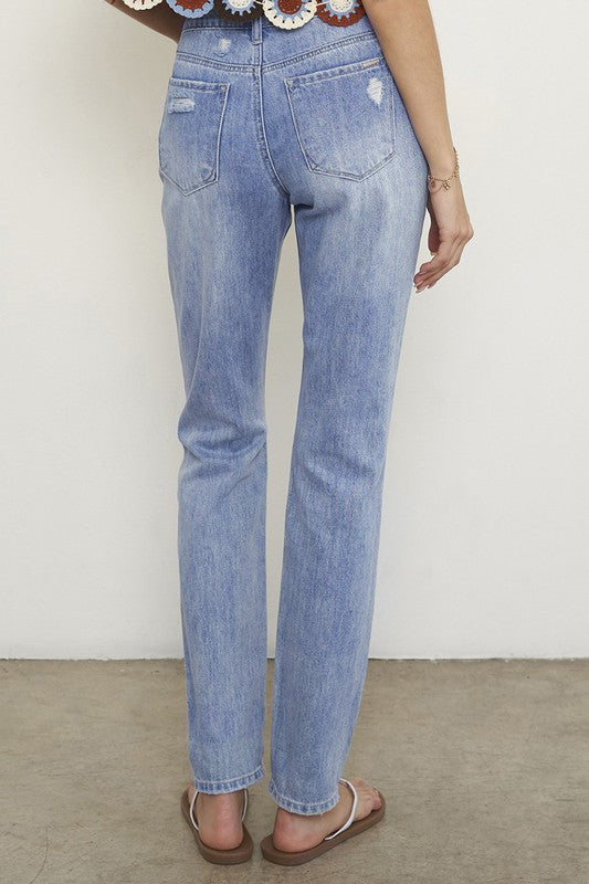Distressed Light Blue Straight Jeans - Tigbul's Variety Fashion Shop