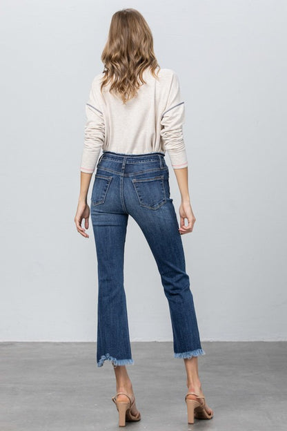 Frayed Waistband and Raw Hem Crop Boot Cut Jean Pants - Tigbul's Variety Fashion Shop
