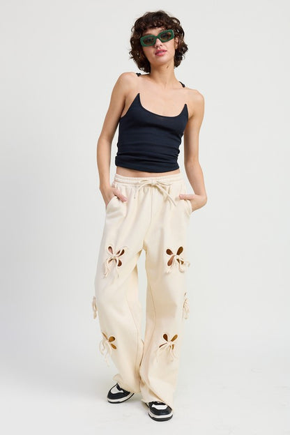 French Terry Pants With Cutout Details - Tigbul's Variety Fashion Shop