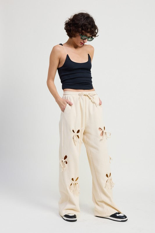 French Terry Pants With Cutout Details - Tigbul's Variety Fashion Shop