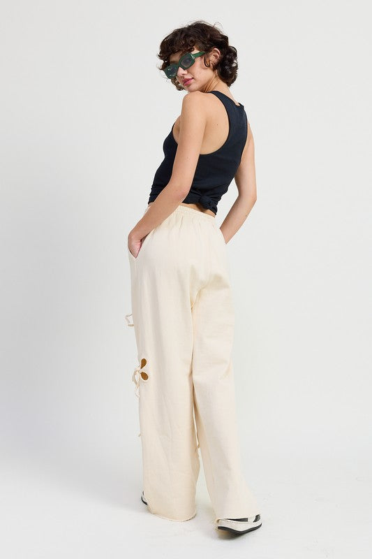 French Terry Pants With Cutout Details - Tigbul's Variety Fashion Shop