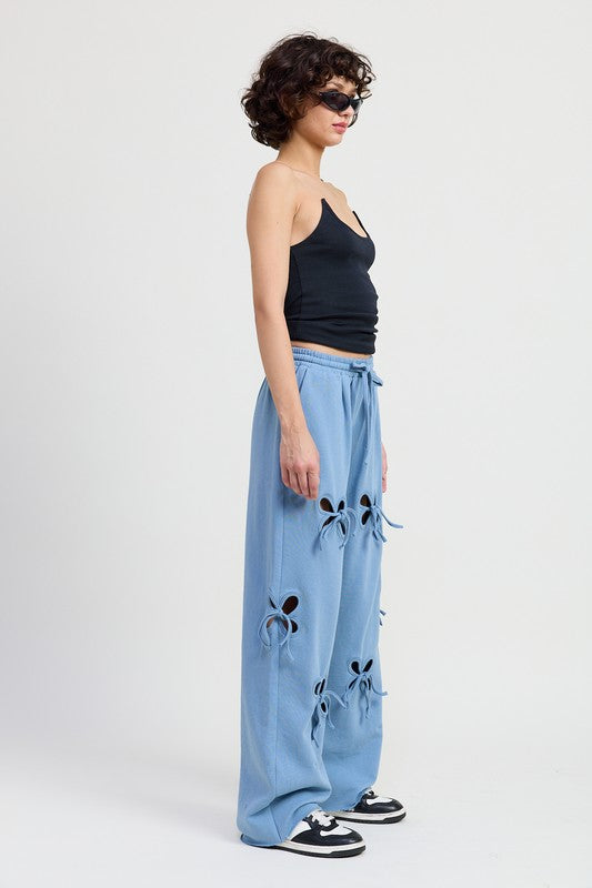 French Terry Pants With Cutout Details - Tigbul's Variety Fashion Shop