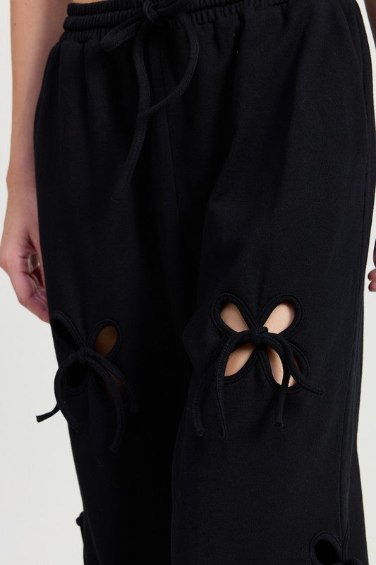 French Terry Pants With Cutout Details - Tigbul's Variety Fashion Shop