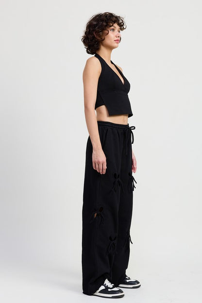 French Terry Pants With Cutout Details - Tigbul's Variety Fashion Shop