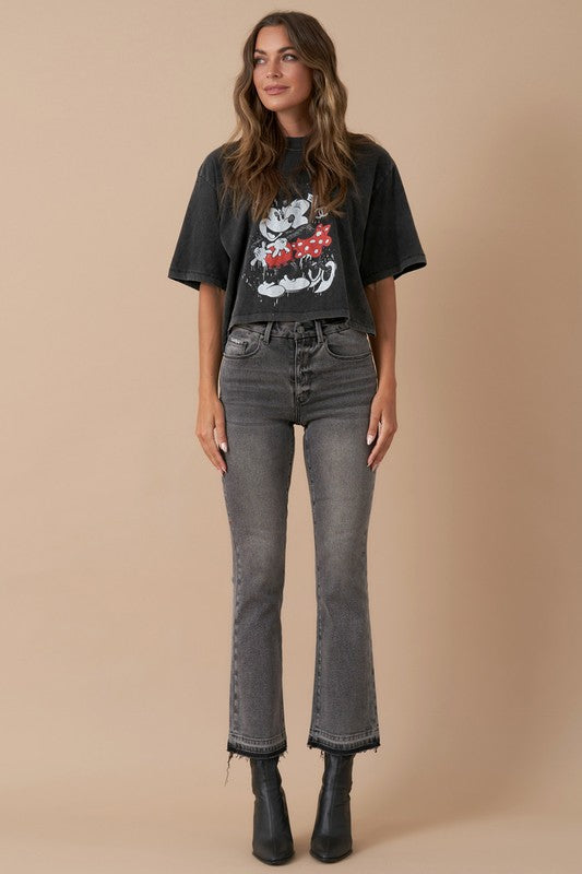 Gray High Rise Bootcut Cropped Denim Jean Pants - Tigbul's Variety Fashion Shop