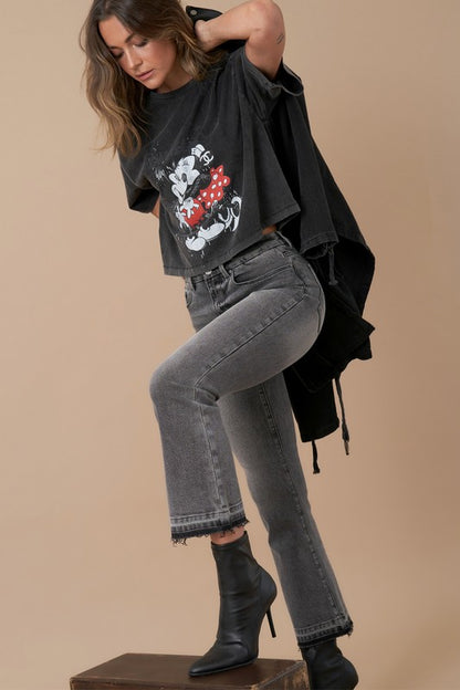 Gray High Rise Bootcut Cropped Denim Jean Pants - Tigbul's Variety Fashion Shop