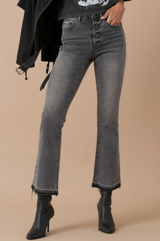 Gray High Rise Bootcut Cropped Denim Jean Pants - Tigbul's Variety Fashion Shop