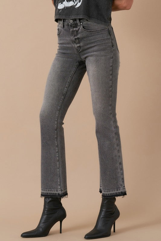 Gray High Rise Bootcut Cropped Denim Jean Pants - Tigbul's Variety Fashion Shop