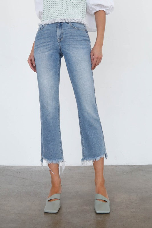 High Rise Crop Bootcut Light Wash Denim Jean Pants - Tigbul's Variety Fashion Shop