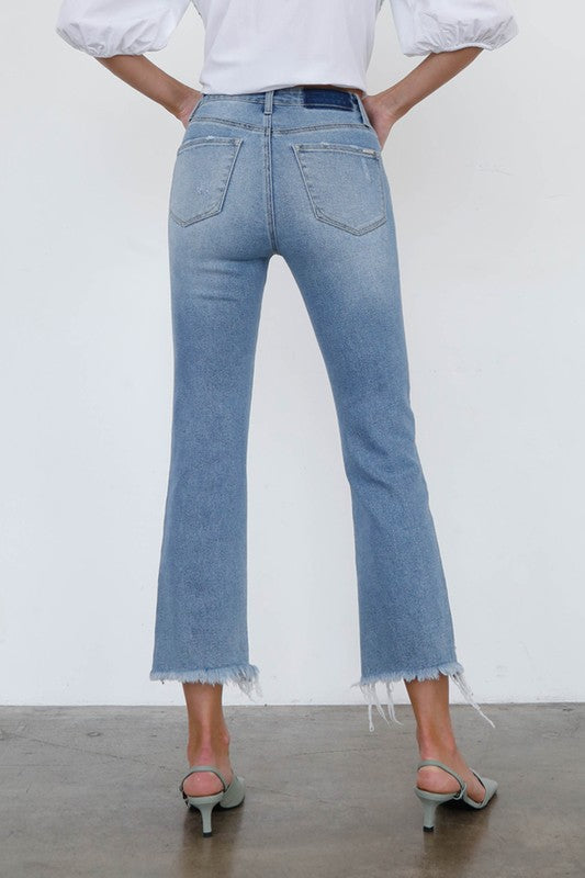 High Rise Crop Bootcut Light Wash Denim Jean Pants - Tigbul's Variety Fashion Shop