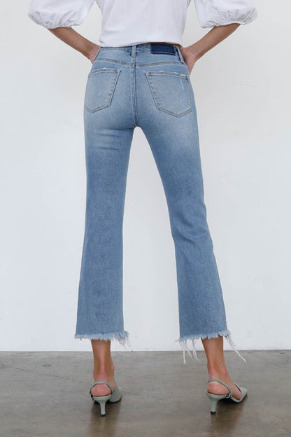 High Rise Crop Bootcut Light Wash Denim Jean Pants - Tigbul's Variety Fashion Shop