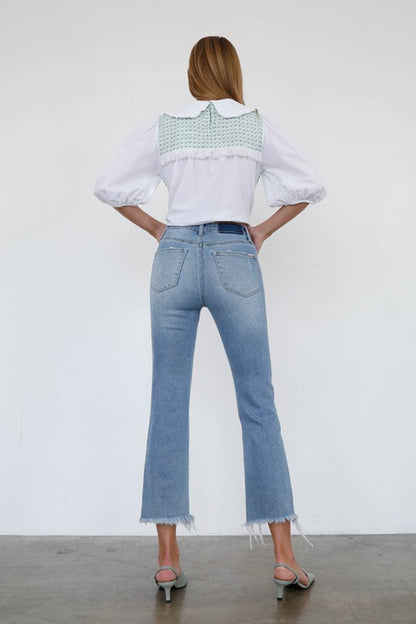 High Rise Crop Bootcut Light Wash Denim Jean Pants - Tigbul's Variety Fashion Shop