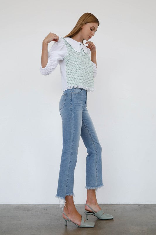 High Rise Crop Bootcut Light Wash Denim Jean Pants - Tigbul's Variety Fashion Shop
