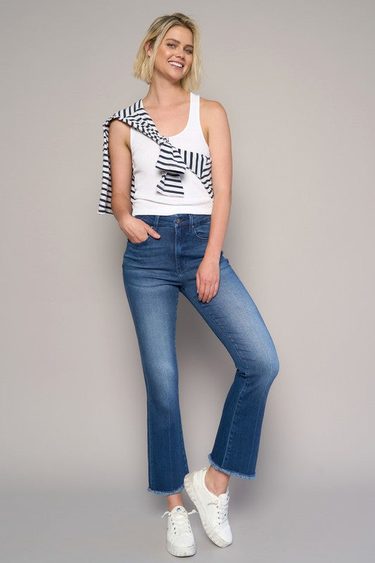 High Rise Cropped Boot Cut Denim Jean Pants - Tigbul's Variety Fashion Shop