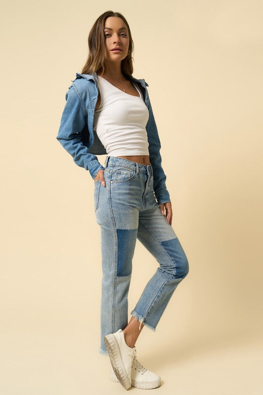 High Rise Frayed Hem Straight Denim Jeans - Tigbul's Variety Fashion Shop