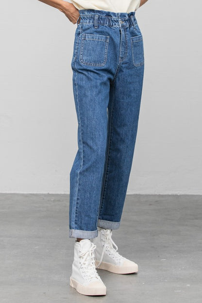 High Rise Paper Bag Waist Slouch Jeans - Tigbul's Variety Fashion Shop