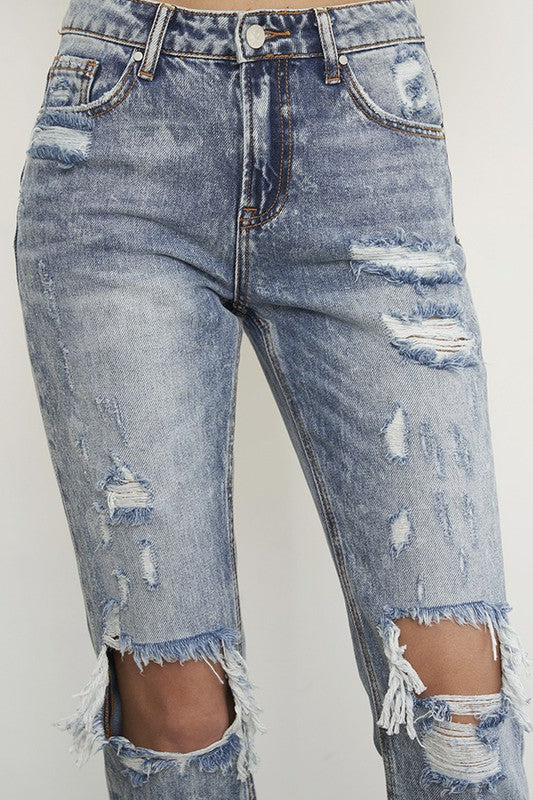 High Rise Ripped Frayed Hem Straight Jeans - Tigbul's Variety Fashion Shop