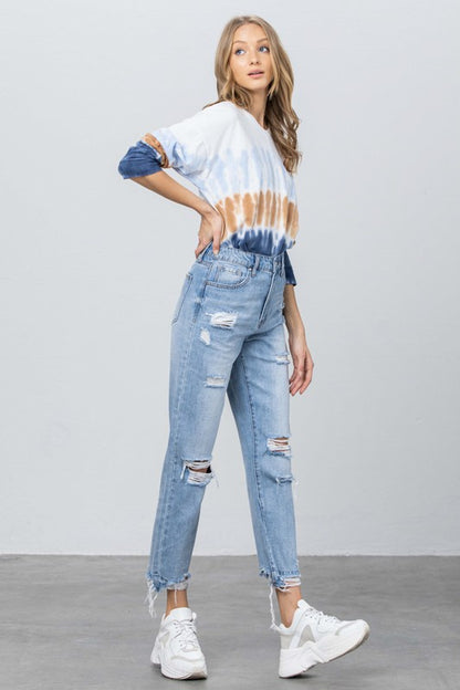 High Waist Ripped Frayed Girlfriend Jeans - Tigbul's Variety Fashion Shop