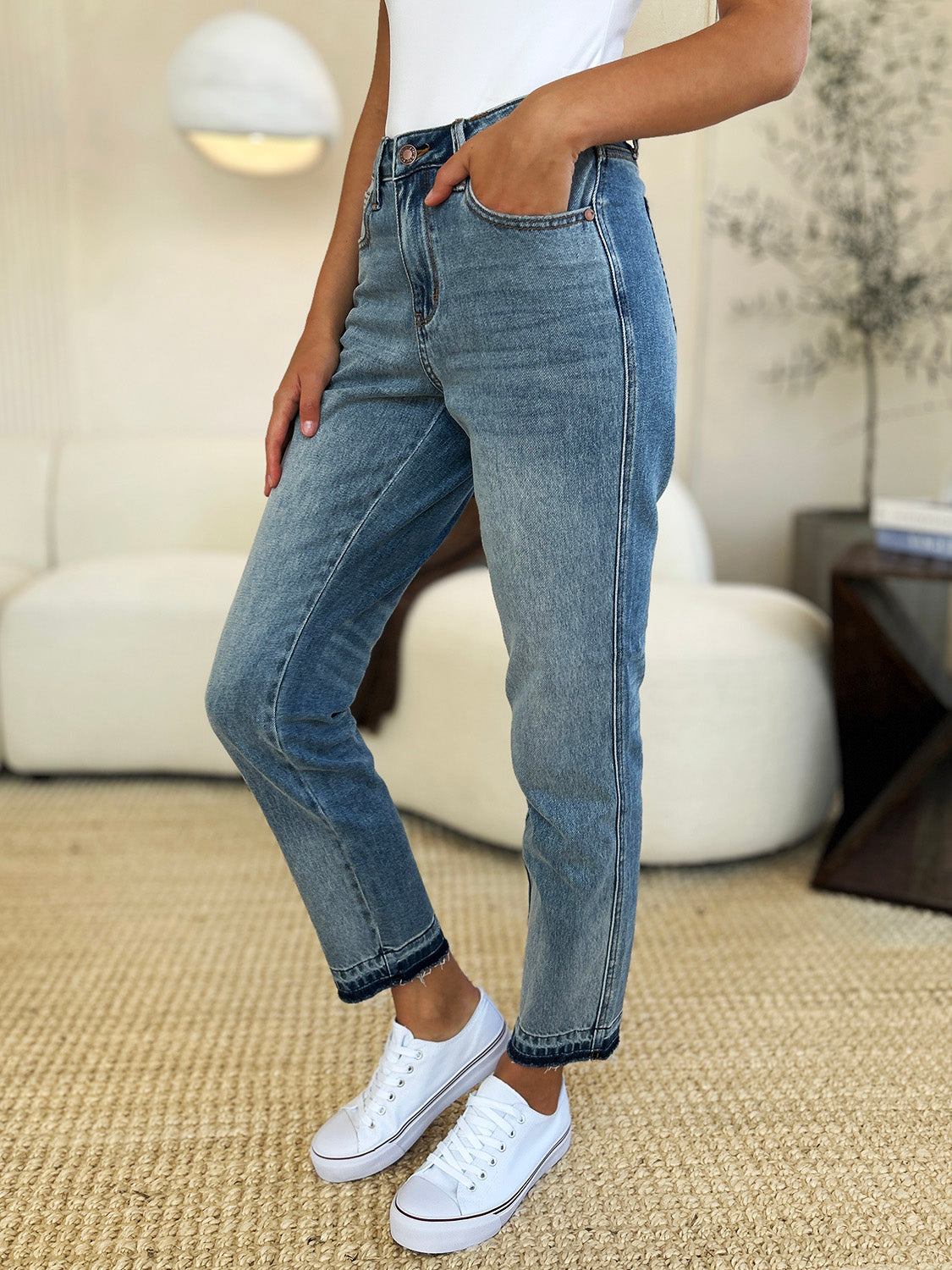 Judy Blue Full Size Mid Rise Rigid Magic Release Hem Jeans - Tigbul's Variety Fashion Shop