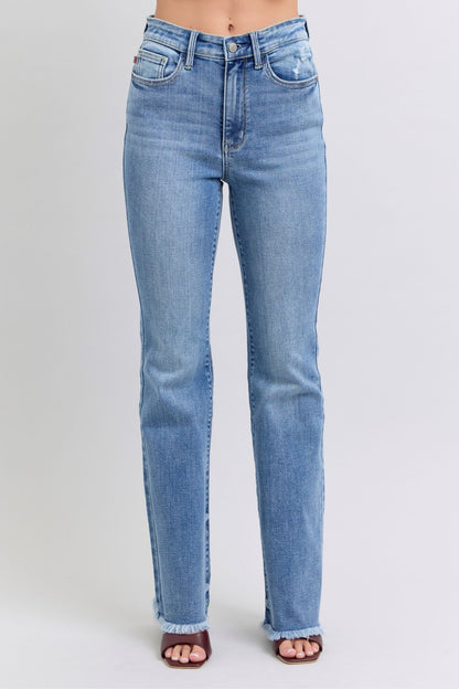 Judy Blue Full Size Raw Hem High Rise Bootcut Jeans - Tigbul's Variety Fashion Shop